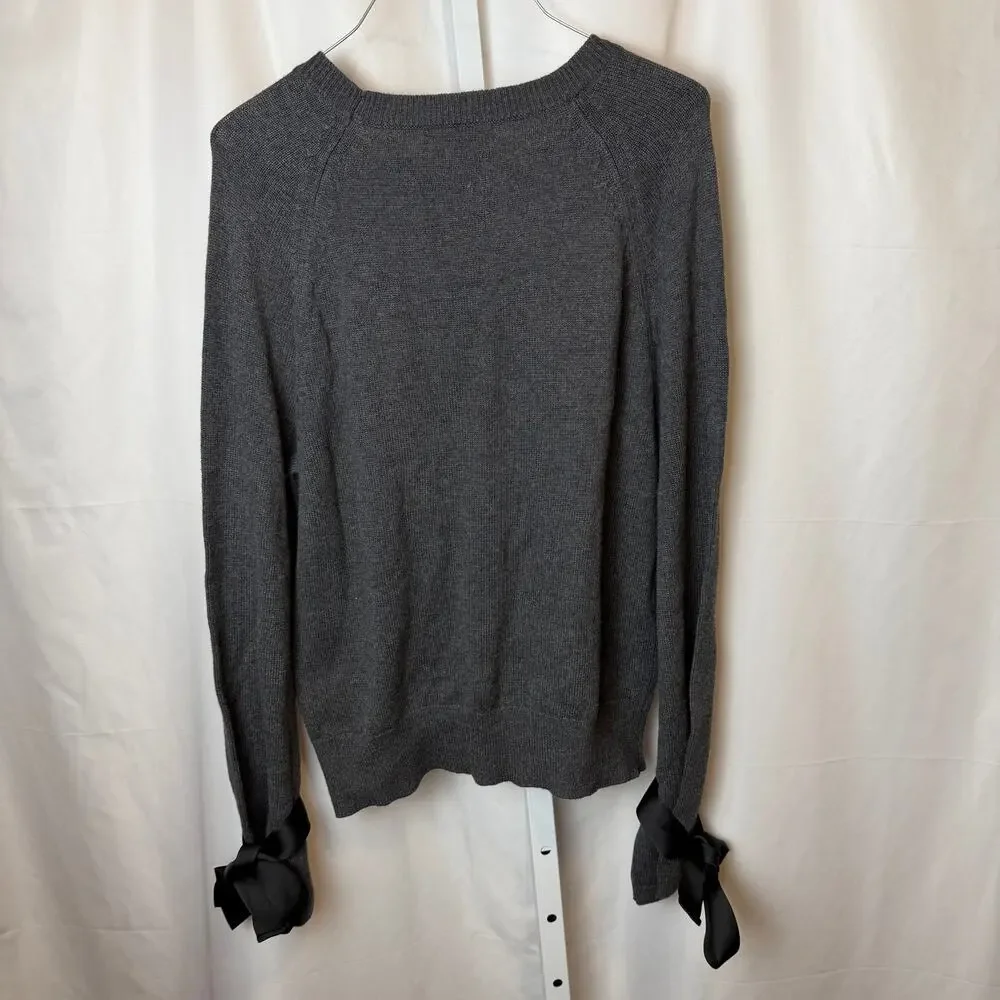 NWT J.Crew Mercantile Gray Sweater Ribbon Tie Sleeve Merino Wool Blend Size M